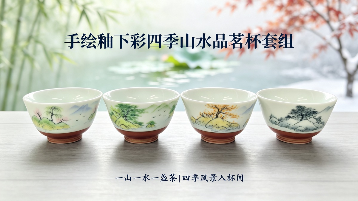 四季山水杯手绘套组